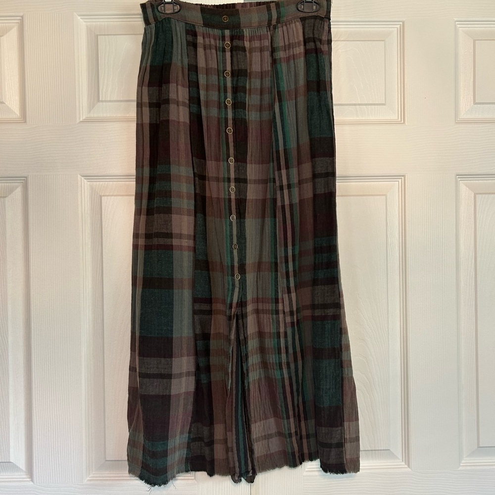 Green, burgandy plaid button down skirt